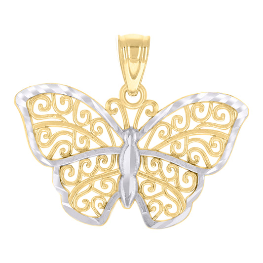 10k Two tone Gold Womens Butterfly Fashion Charm Pendant