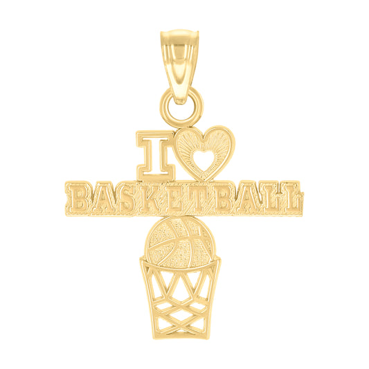 10k Yellow Gold Mens Heart I Love Basketball Sports Charm Pendant
