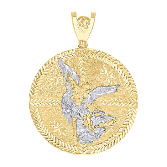 10k Two tone Gold Mens St. Michael Religious Charm Pendant