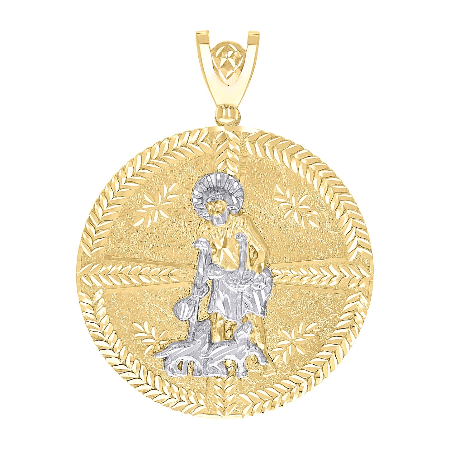 10k Two tone Gold Mens St. Lazarus Religious Charm Pendant