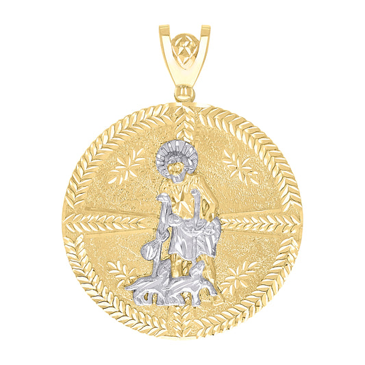 10k Two tone Gold Mens St. Lazarus Religious Charm Pendant
