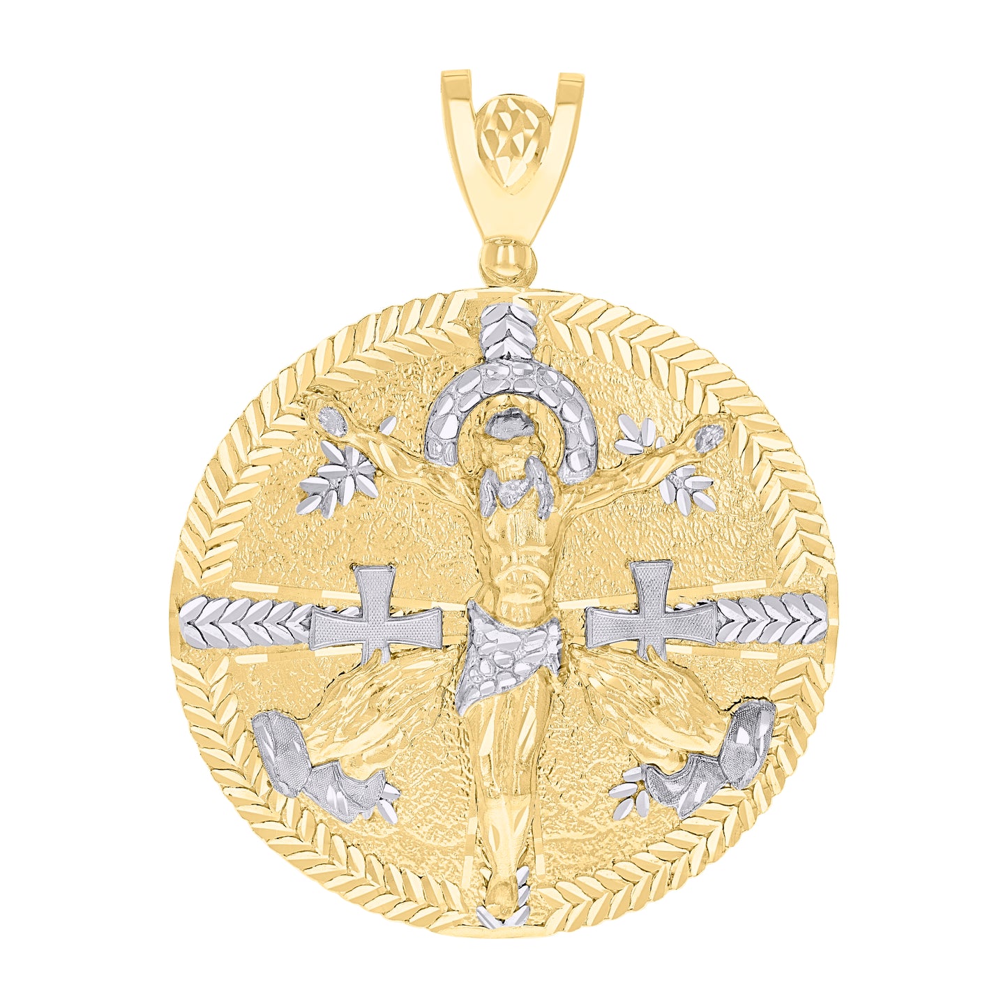 10k Two tone Gold Mens Crucifix Religious Charm Pendant