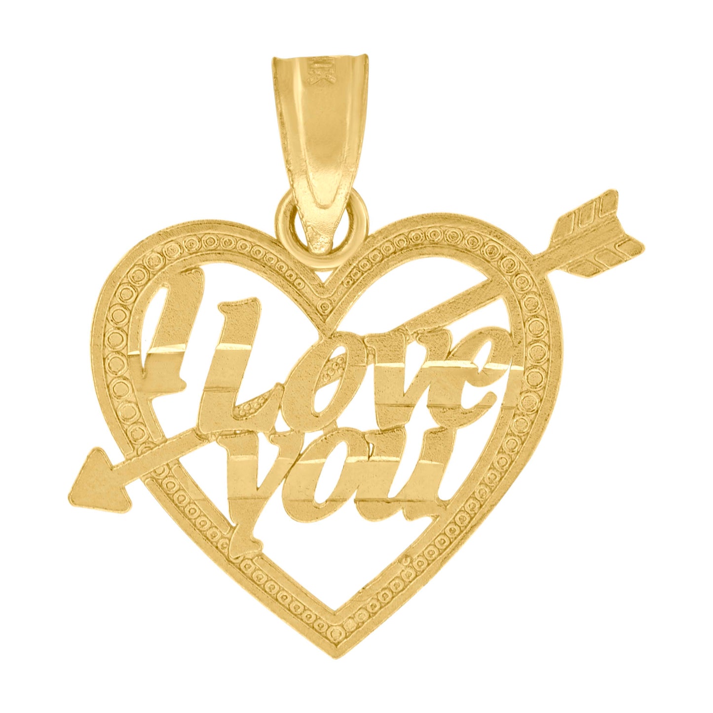 10k Yellow Gold Diamond Cut Unisex I Love You Heart Charm Pendant