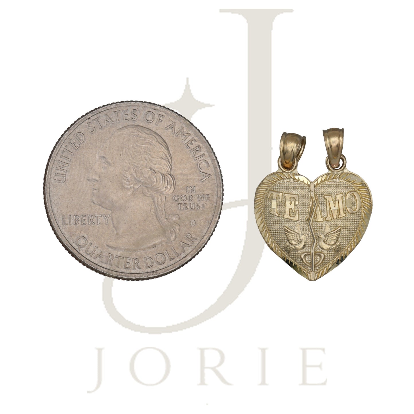 10k Yellow Gold Diamond Cut Unisex Te Amo Broken Heart Charm Pendant