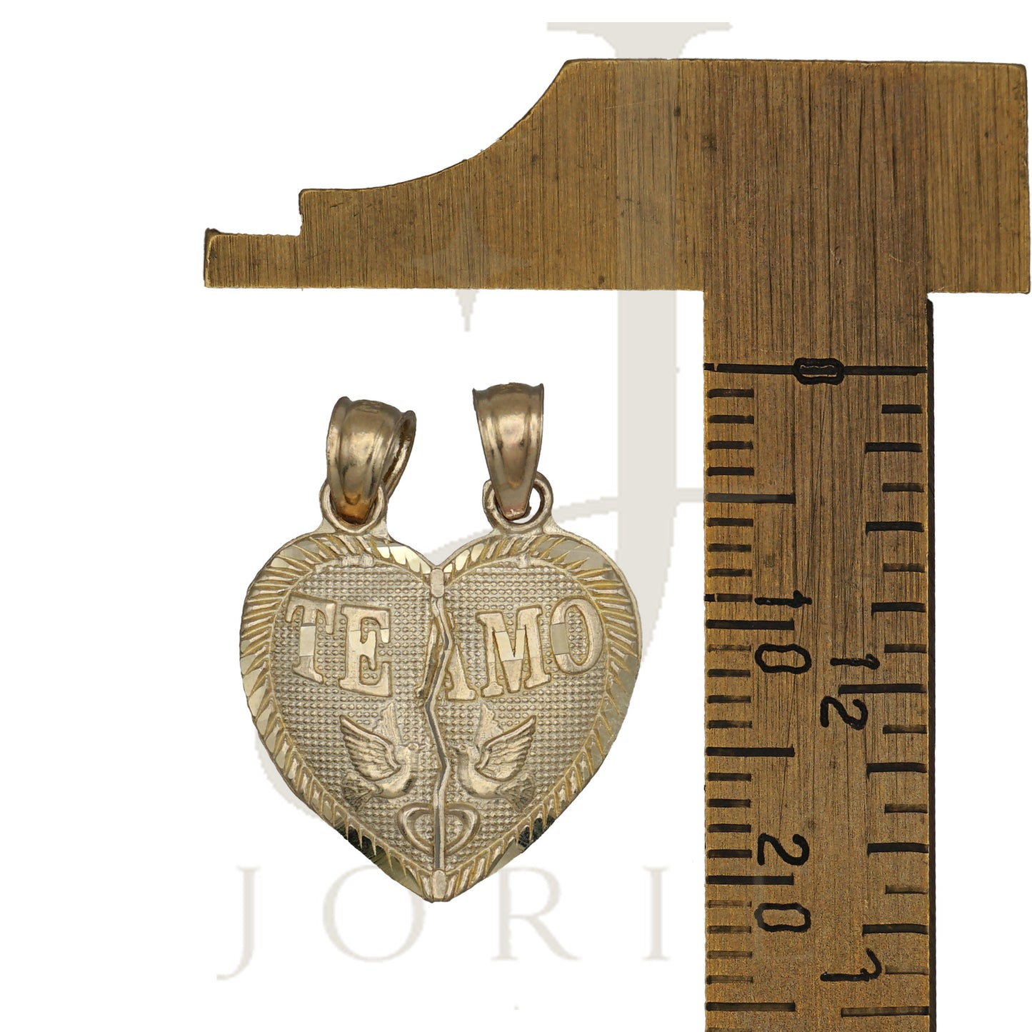 10k Yellow Gold Diamond Cut Unisex Te Amo Broken Heart Charm Pendant
