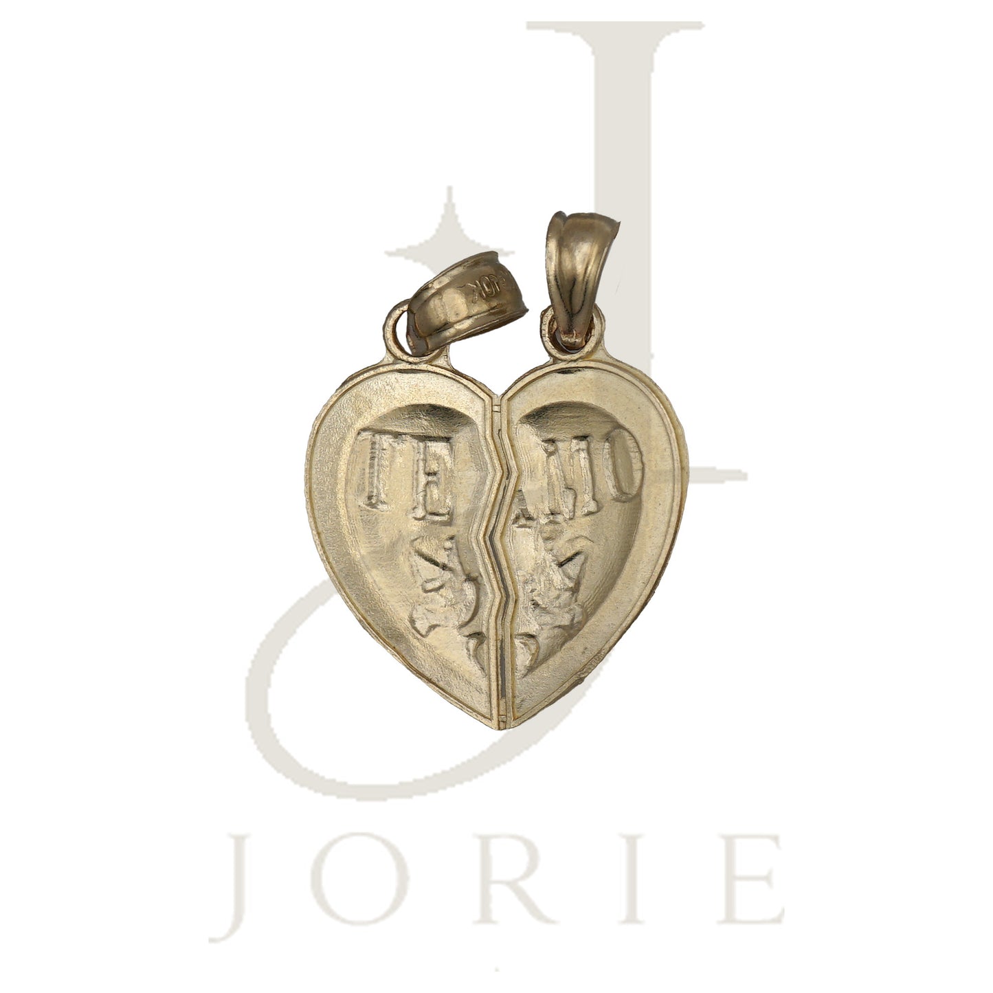 10k Yellow Gold Diamond Cut Unisex Te Amo Broken Heart Charm Pendant