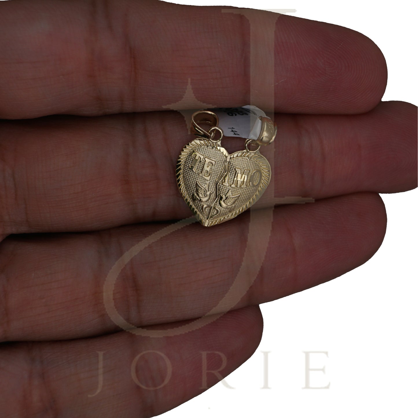 10k Yellow Gold Diamond Cut Unisex Te Amo Broken Heart Charm Pendant
