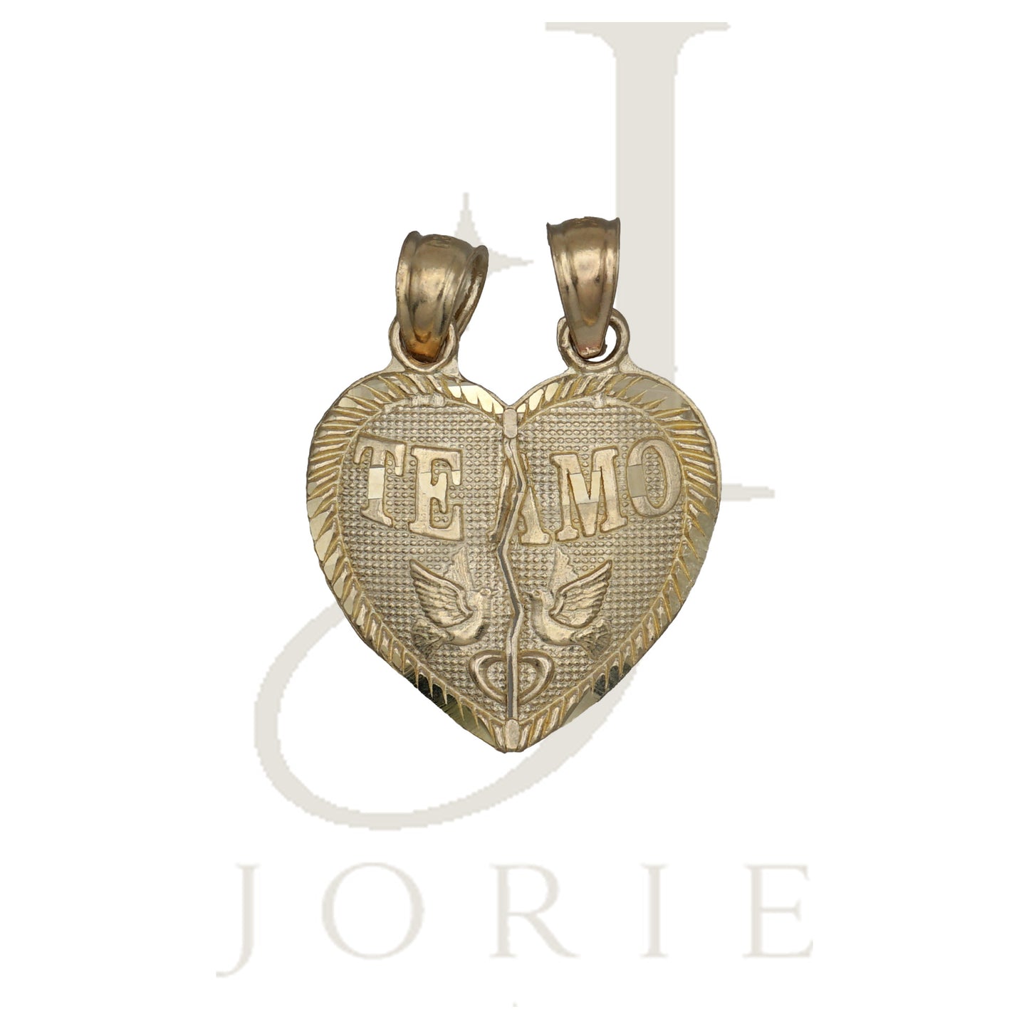 10k Yellow Gold Diamond Cut Unisex Te Amo Broken Heart Charm Pendant