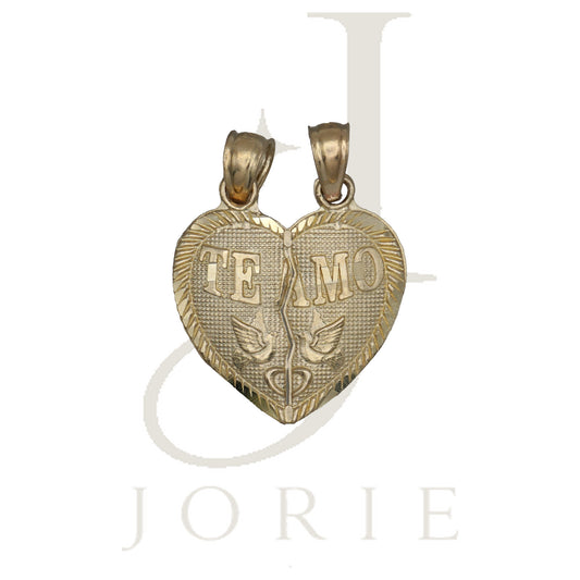 10k Yellow Gold Diamond Cut Unisex Te Amo Broken Heart Charm Pendant