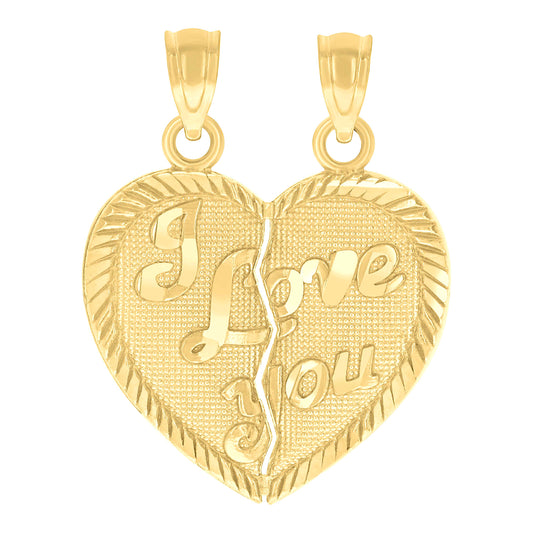 10k Yellow Gold Womens Textured I Love You Break Apart Heart Charm Pendant