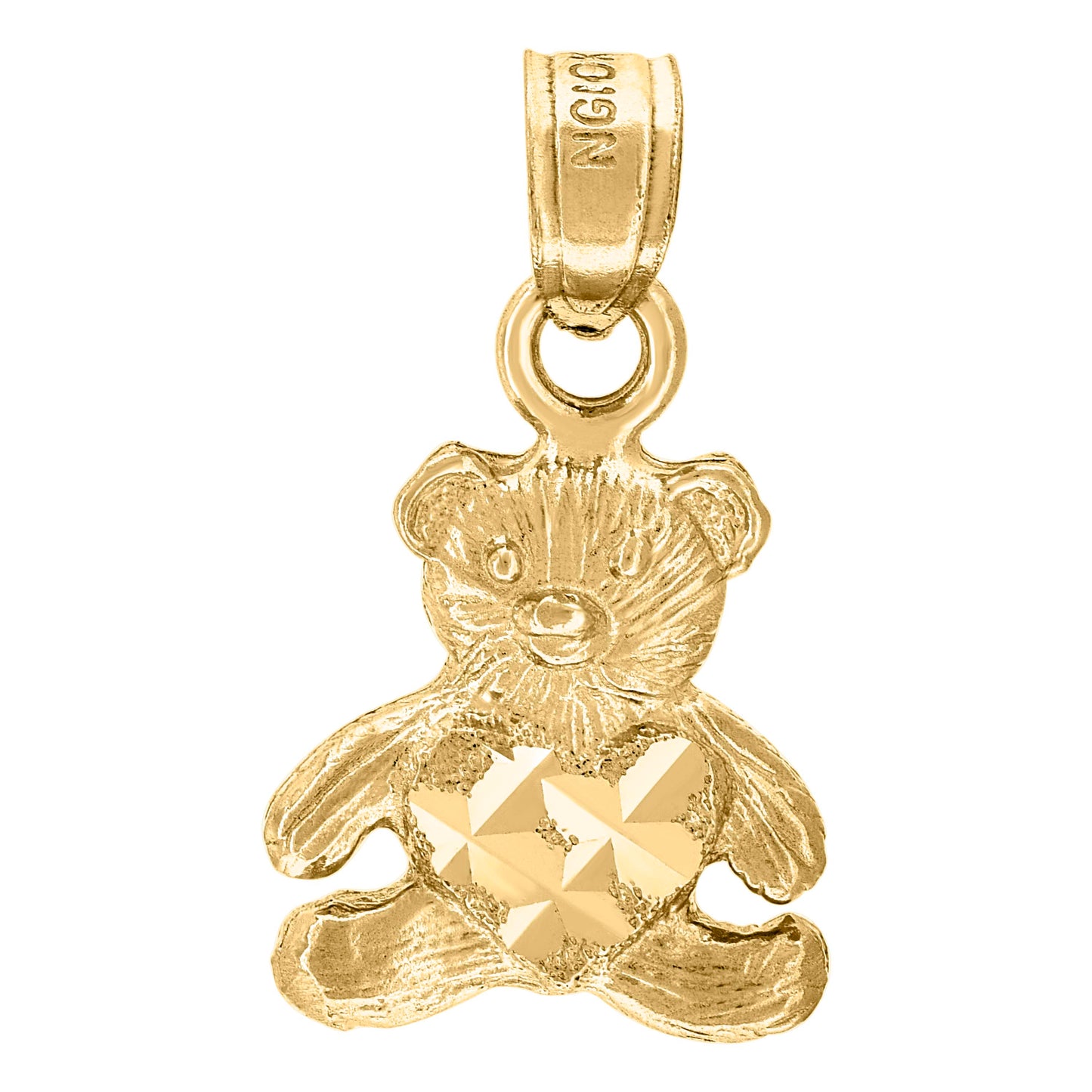 10k Yellow Gold Womens Diamond Cut Baby Teddy Bear Heart Charm Pendant