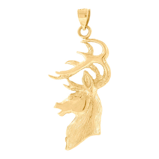 10k Yellow Gold Womens Mens Unisex Deer Face Animal Charm Pendant