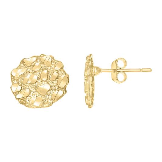 10k Yellow Gold Unisex Round Nugget Stud Earrings