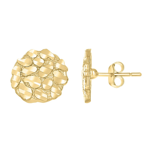 10k Yellow Gold Unisex Round Nugget Stud Earrings