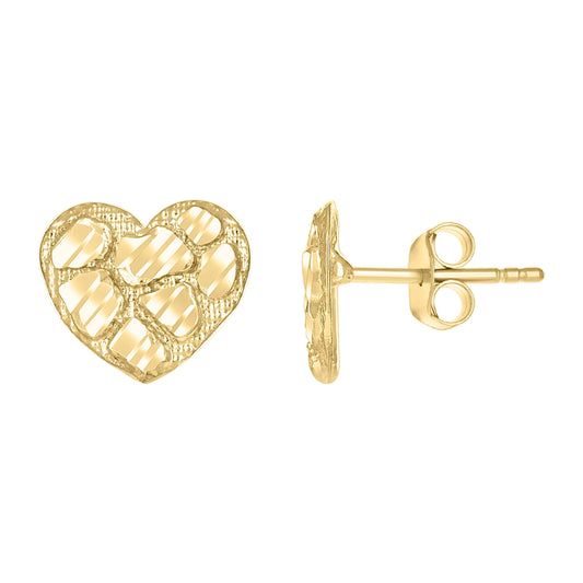 10k Yellow Gold Womens Heart Nugget Stud Earrings