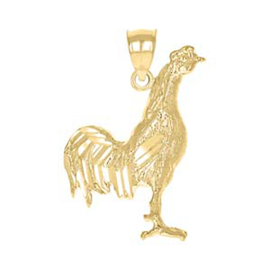 10k Yellow Gold Womens Mens Rooster Animal Charm Pendant