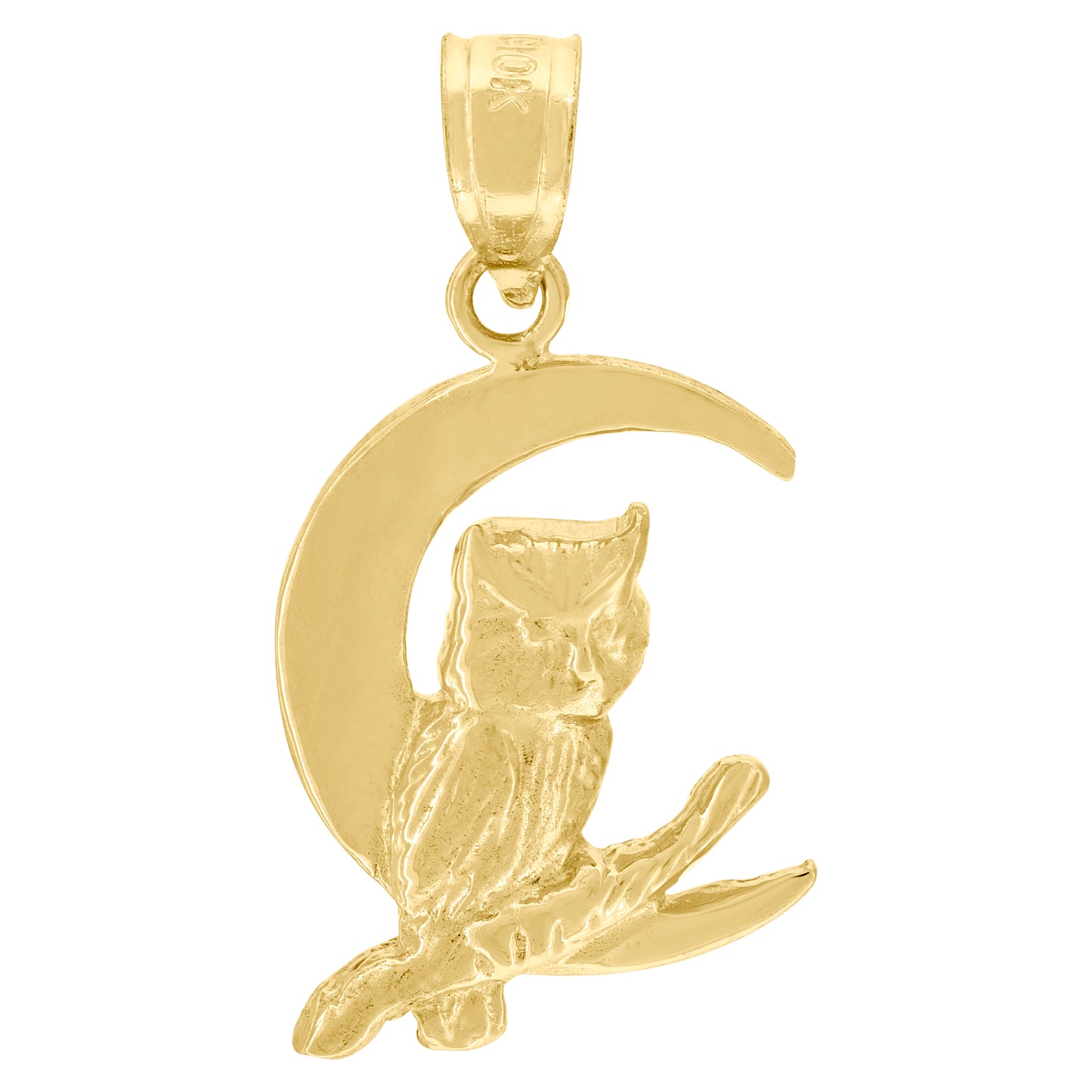 10k Yellow Gold Womens Mens Unisex Owl Moon Animal Charm Pendant