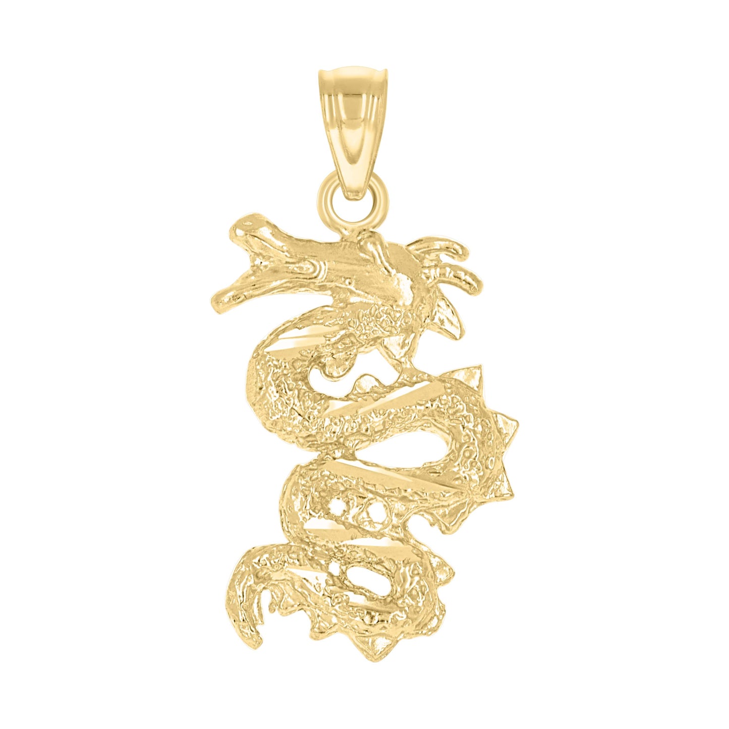 10k Yellow Gold Textured Unisex Dragon Snake Animal Charm Pendant