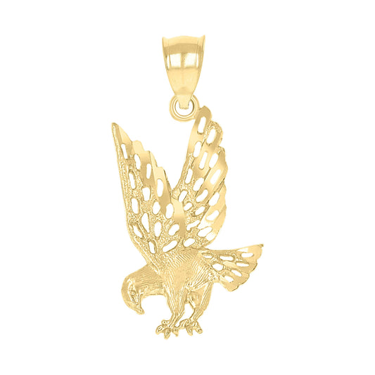 10k Yellow Gold Diamond Cut Unisex Eagle Animal Charm Pendant