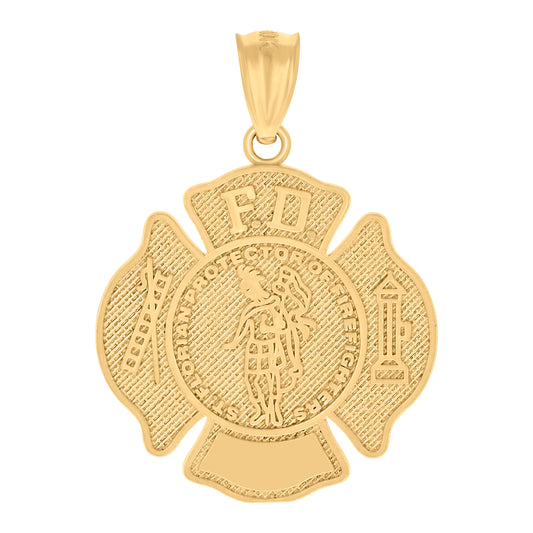 10k Yellow Gold Unisex Fire Department Badge Charm Pendant