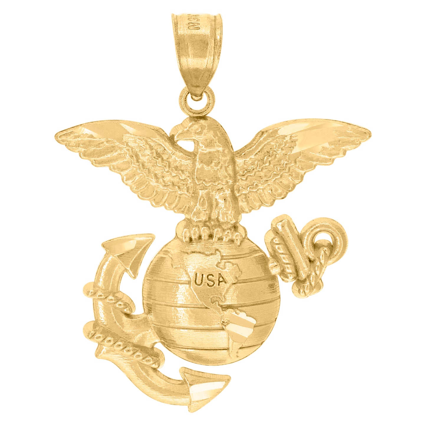 10k Yellow Gold Unisex Us Marine Corps Eagle Globe Anchor Badge Charm Pendant