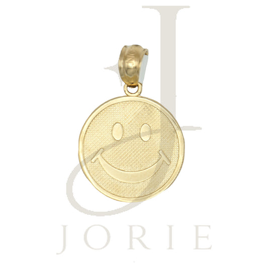 10k Yellow Gold Smiley Face Emoji Round Charm Pendant