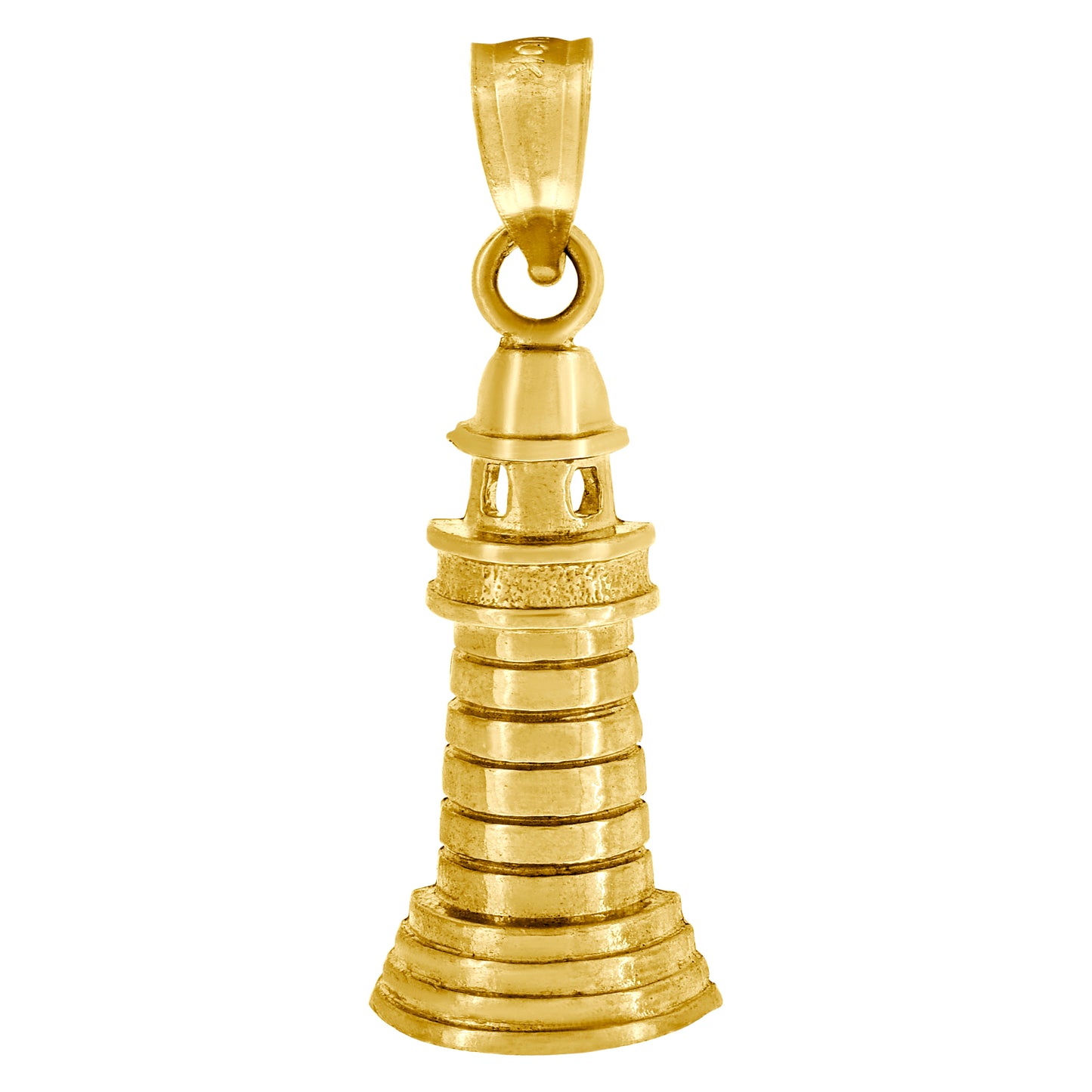 10k Yellow Gold Unisex Light House Charm Pendant