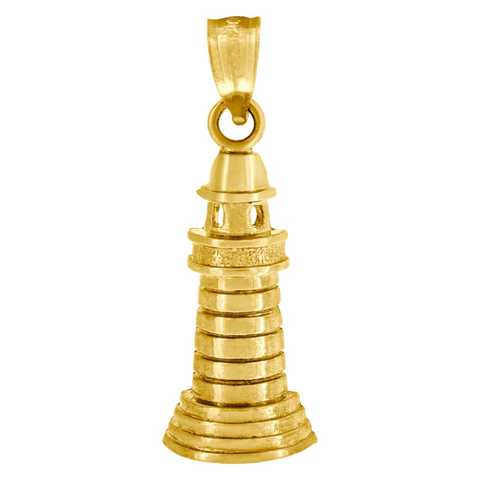 10k Yellow Gold Unisex Light House Charm Pendant