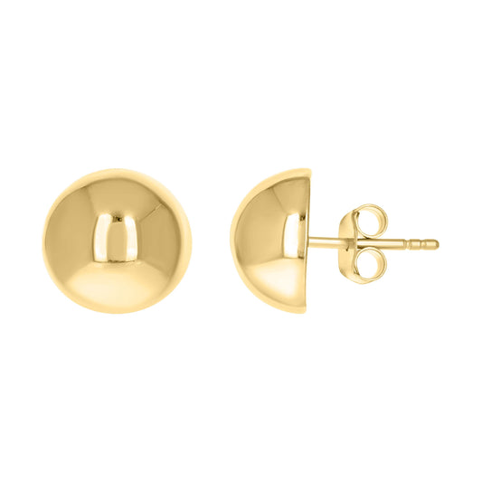 10k Yellow Gold Womens Half Ball Stud Earrings