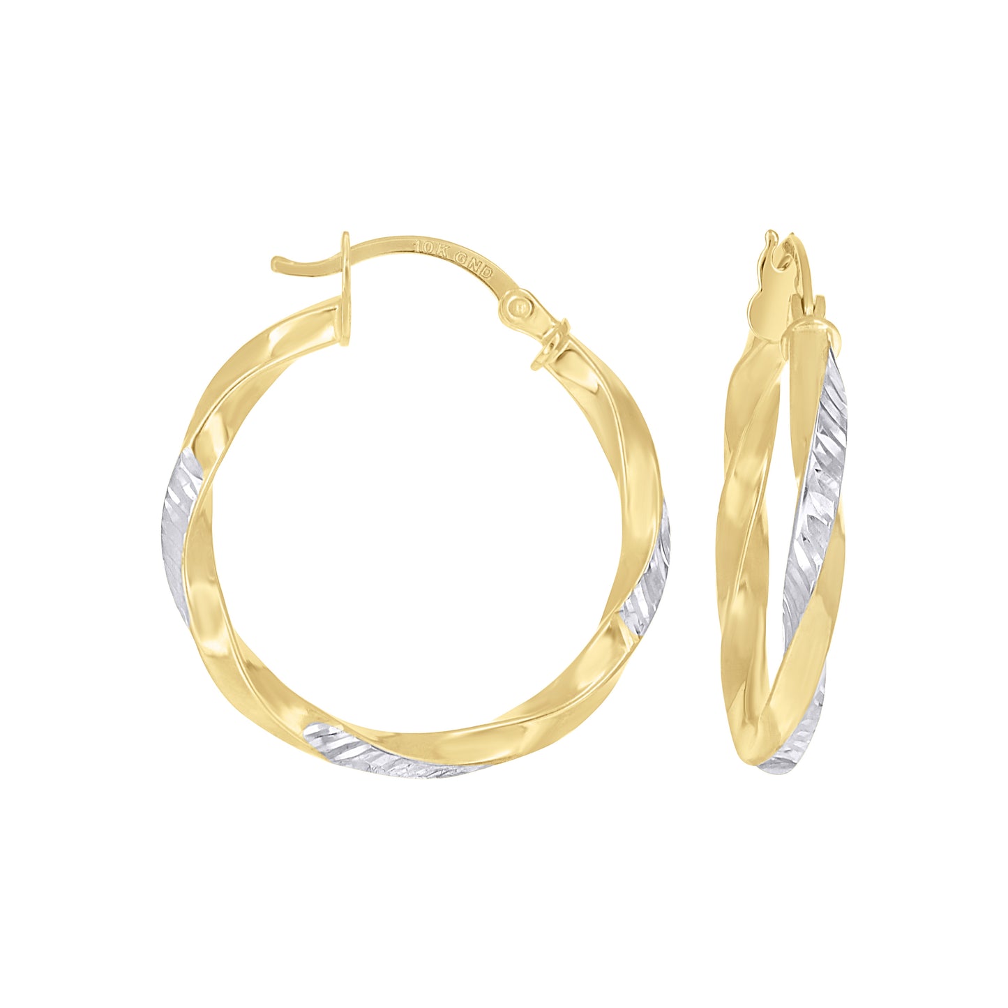 10k Two-Tone Gold Womens Twisted Square Tube Hoop Earrings
