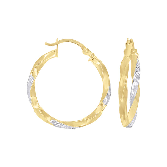 10k Two-Tone Gold Womens Twisted Square Tube Hoop Earrings