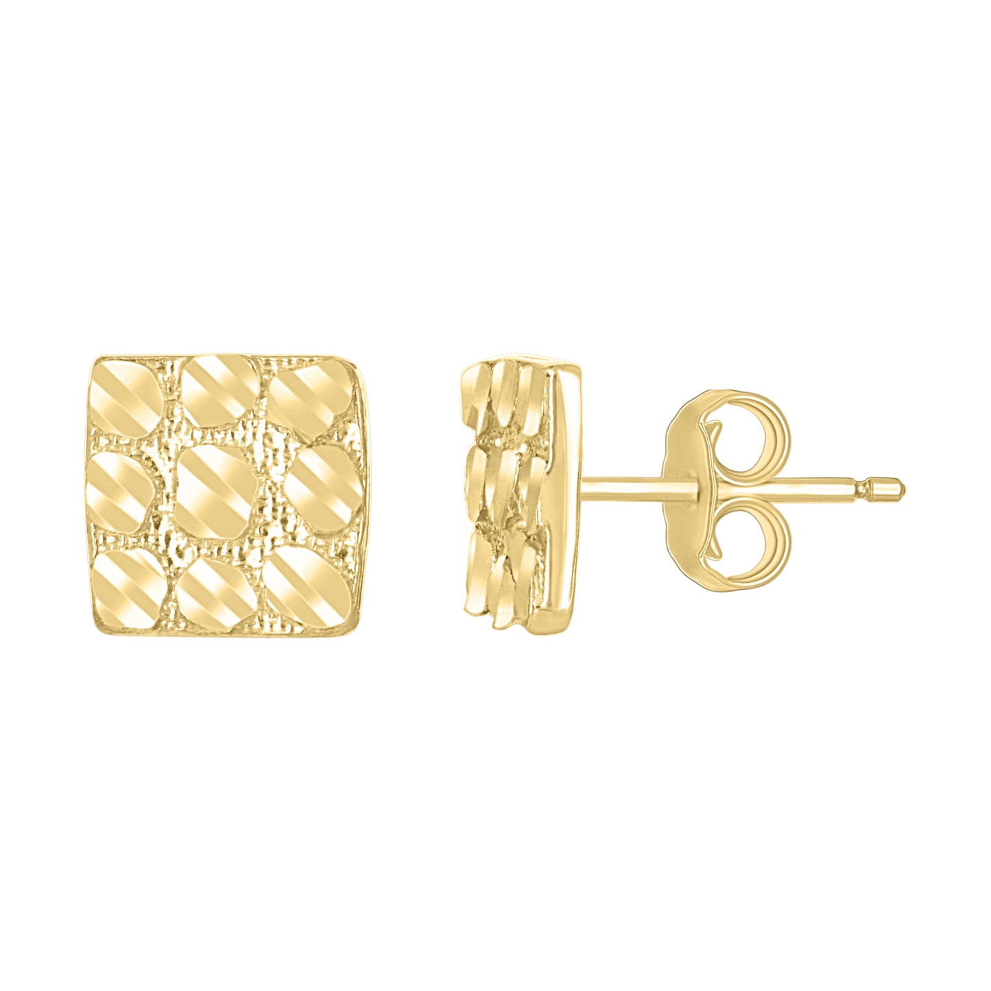 10k Yellow Gold Unisex Square Nugget Stud Earrings