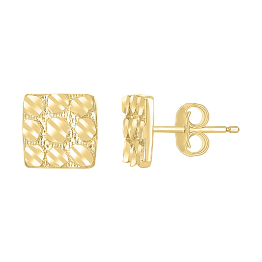 10k Yellow Gold Unisex Square Nugget Stud Earrings