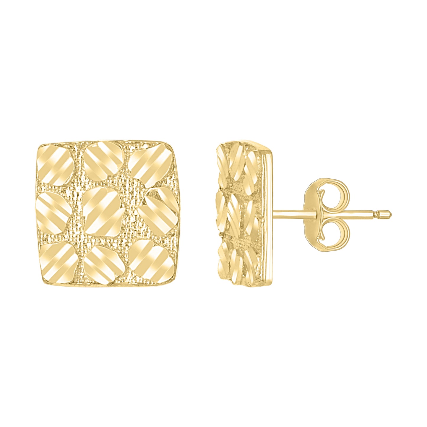 10k Yellow Gold Unisex Square Nugget Stud Earrings