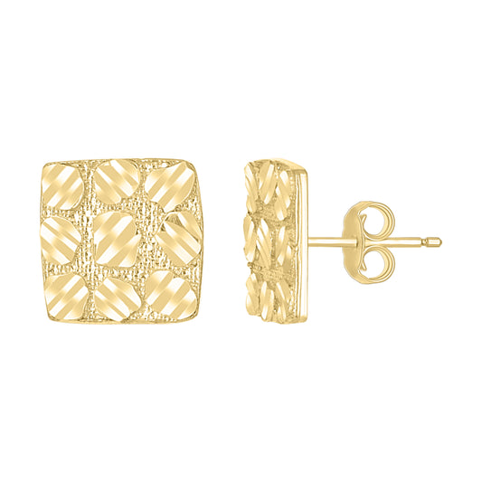 10k Yellow Gold Unisex Square Nugget Stud Earrings