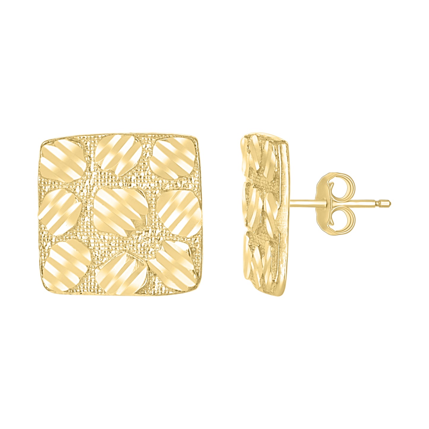 10k Yellow Gold Unisex Square Nugget Stud Earrings