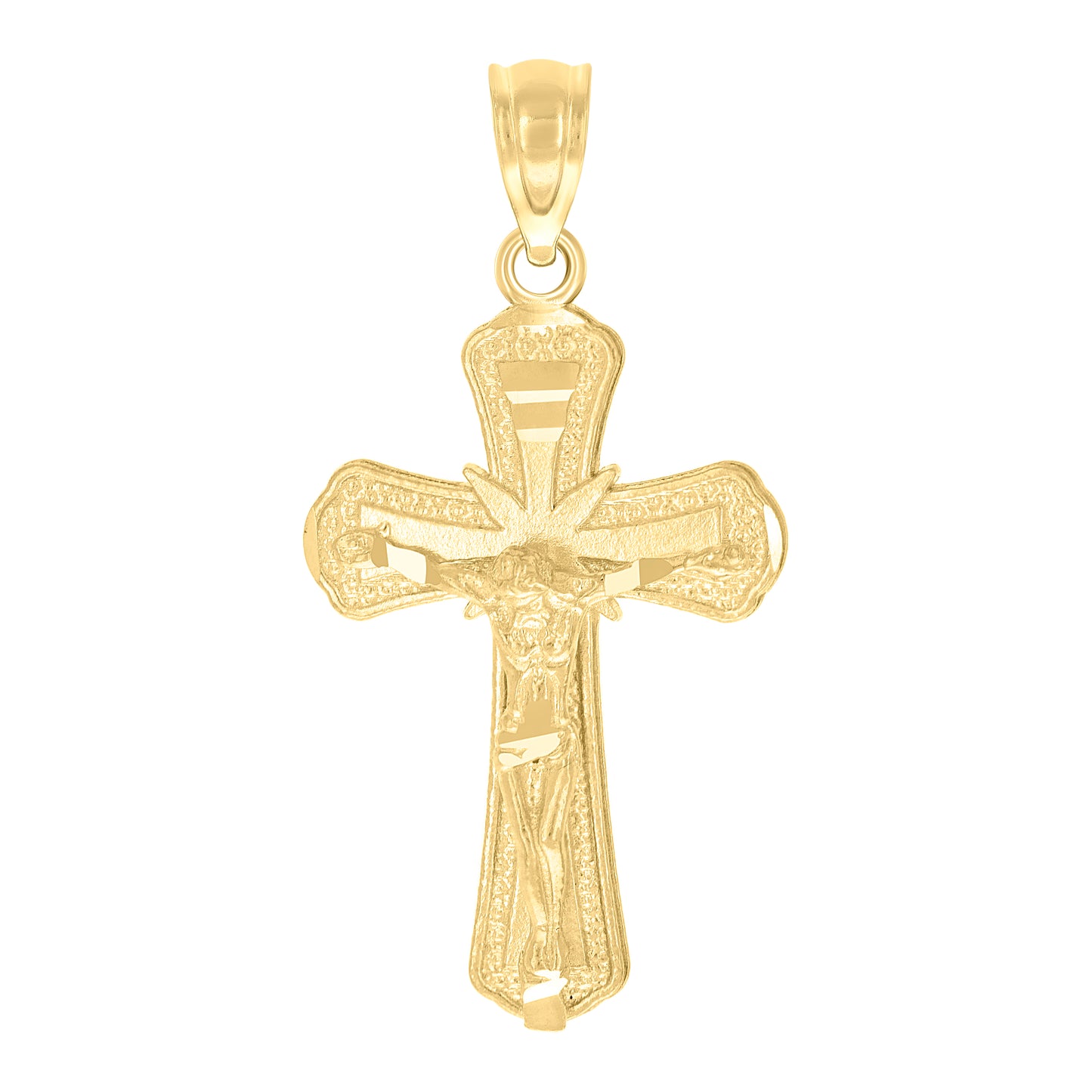 10kt Yellow Gold Diamond-Cut Unisex Cross Crucifix Religious Charm Pendant