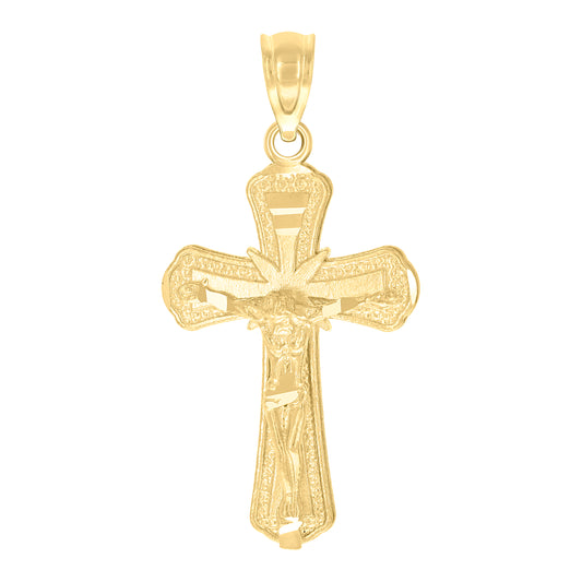10kt Yellow Gold Diamond-Cut Unisex Cross Crucifix Religious Charm Pendant
