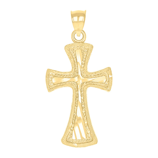 10kt Yellow Gold Mens Women Textured Cross Religious Charm Pendant