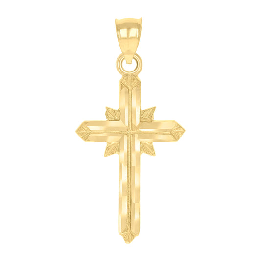 10kt Yellow Gold Unisex Diamond-Cut Textured Cross Religious Charm Pendant