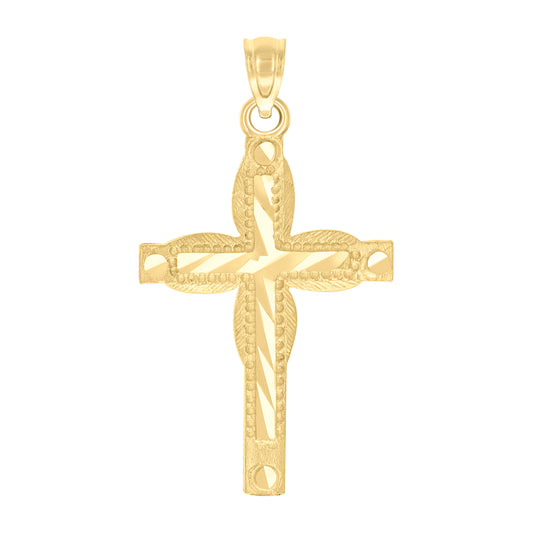 10kt Yellow Gold Diamond-Cut Unisex Cross Religious Charm Pendant