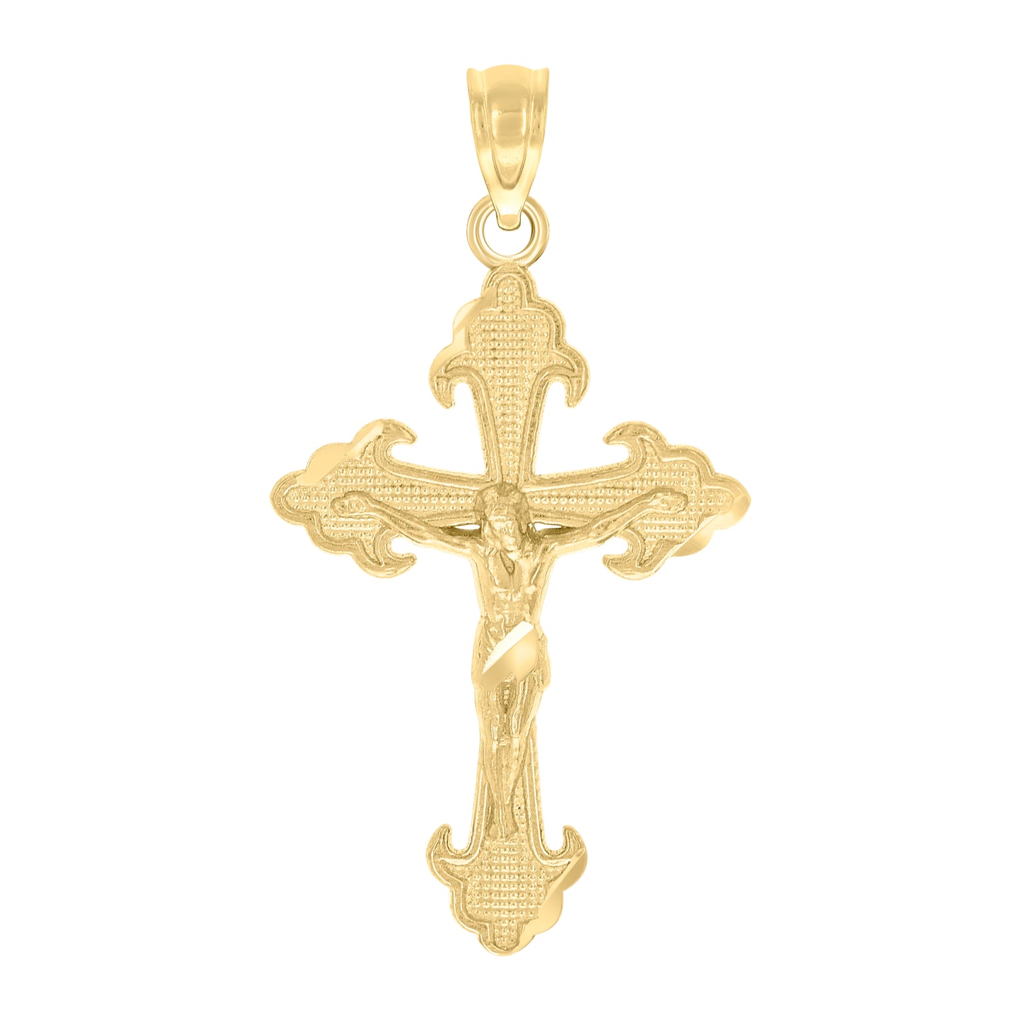 10kt Yellow Gold Unisex Textured Crucifix Cross Religious Charm Pendant