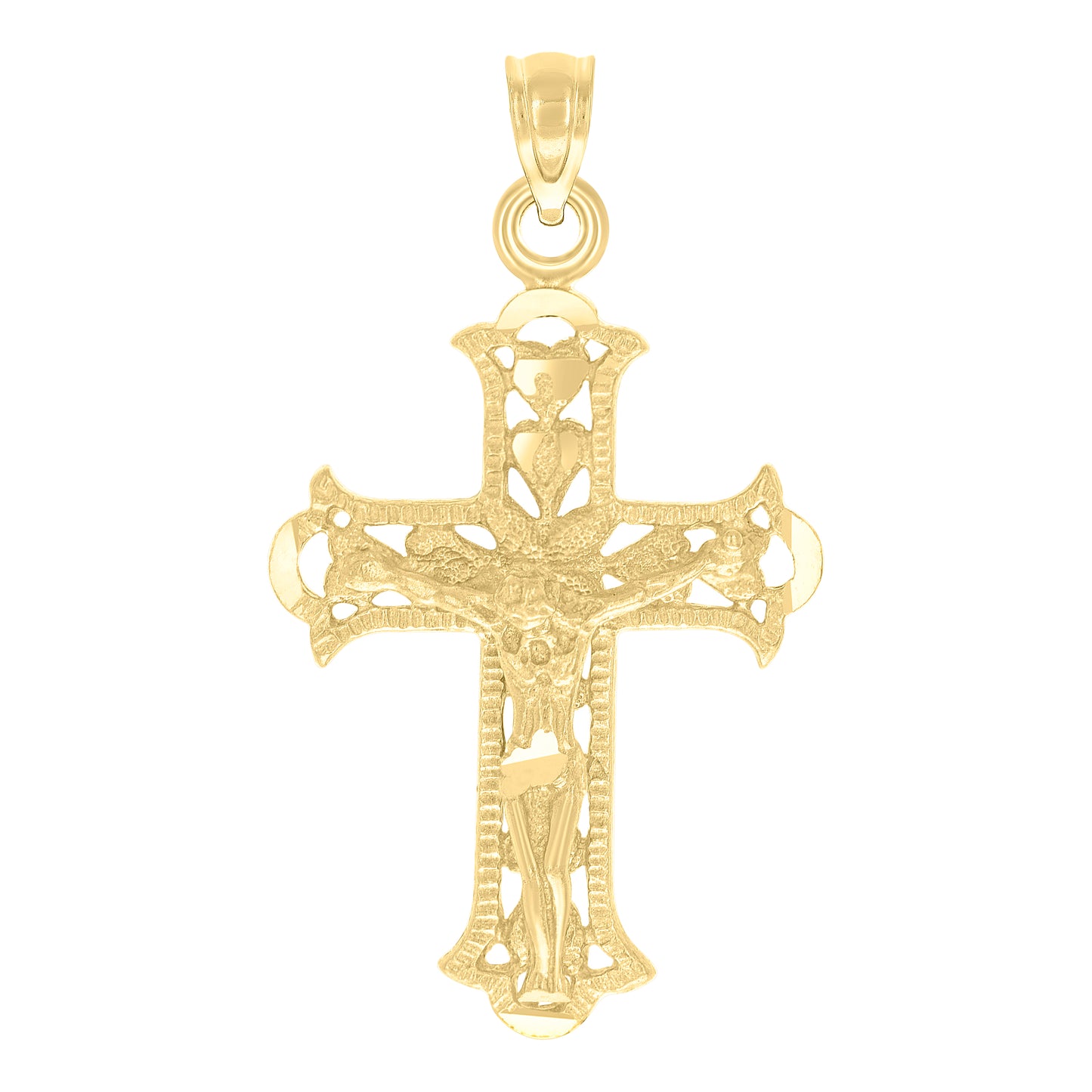 10kt Yellow Gold Diamond-Cut Unisex Cross Crucifix Religious Charm Pendant