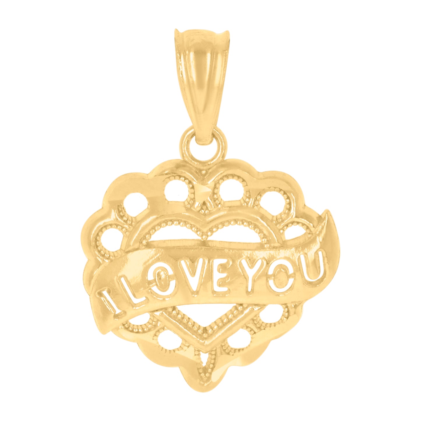 10k Gold Yellow Unisex I Love You Heart Charm Pendant