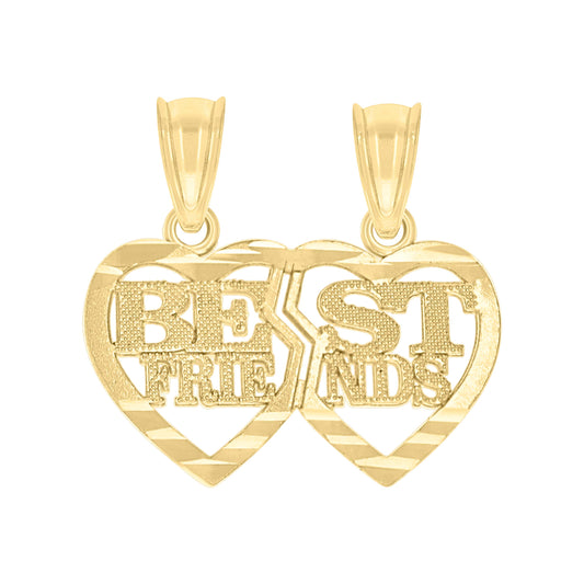 10k Two Tone Gold Womens Textured Best Friends Break Apart Double Hearts Charm Pendant