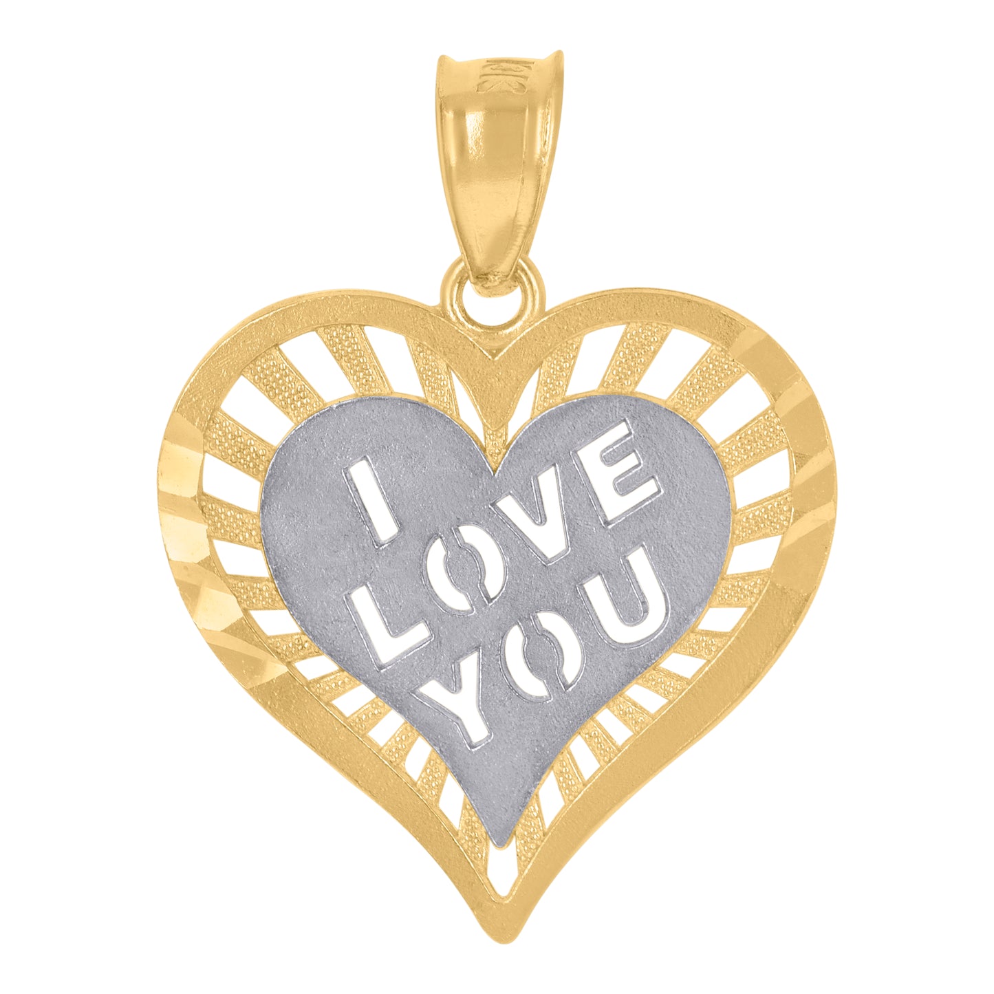 10k Yellow Gold Womens Textured I Love You Heart Charm Pendant