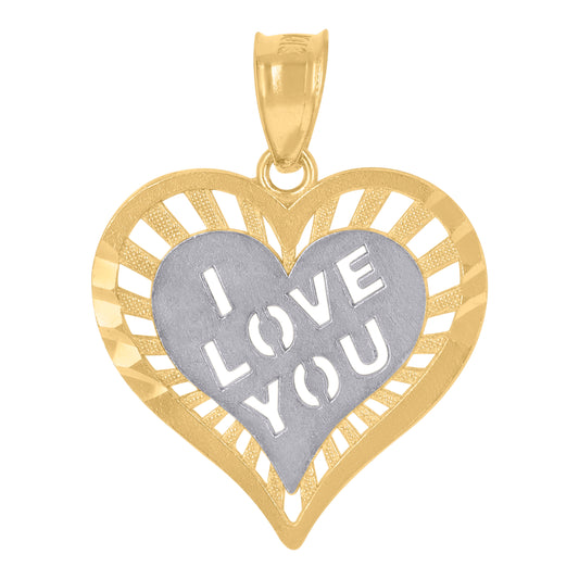 10k Yellow Gold Womens Textured I Love You Heart Charm Pendant