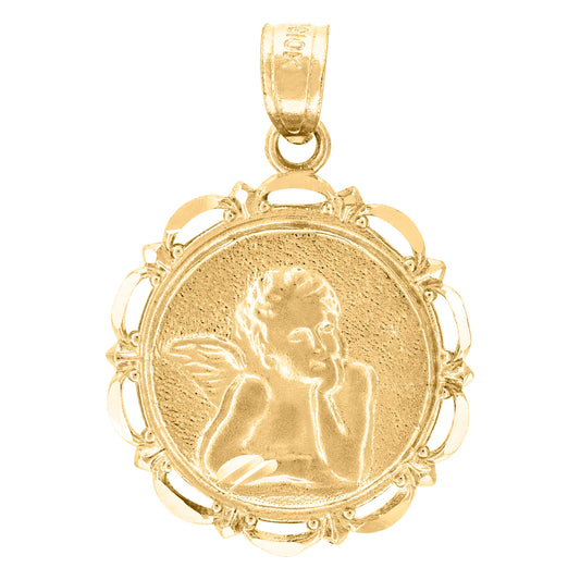10k Yellow Gold Unisex Angel Medallion Religious Charm Pendant