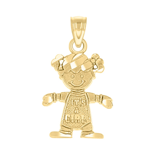 10k Yellow Gold Diamond Cut Baby Girl Charm Pendant