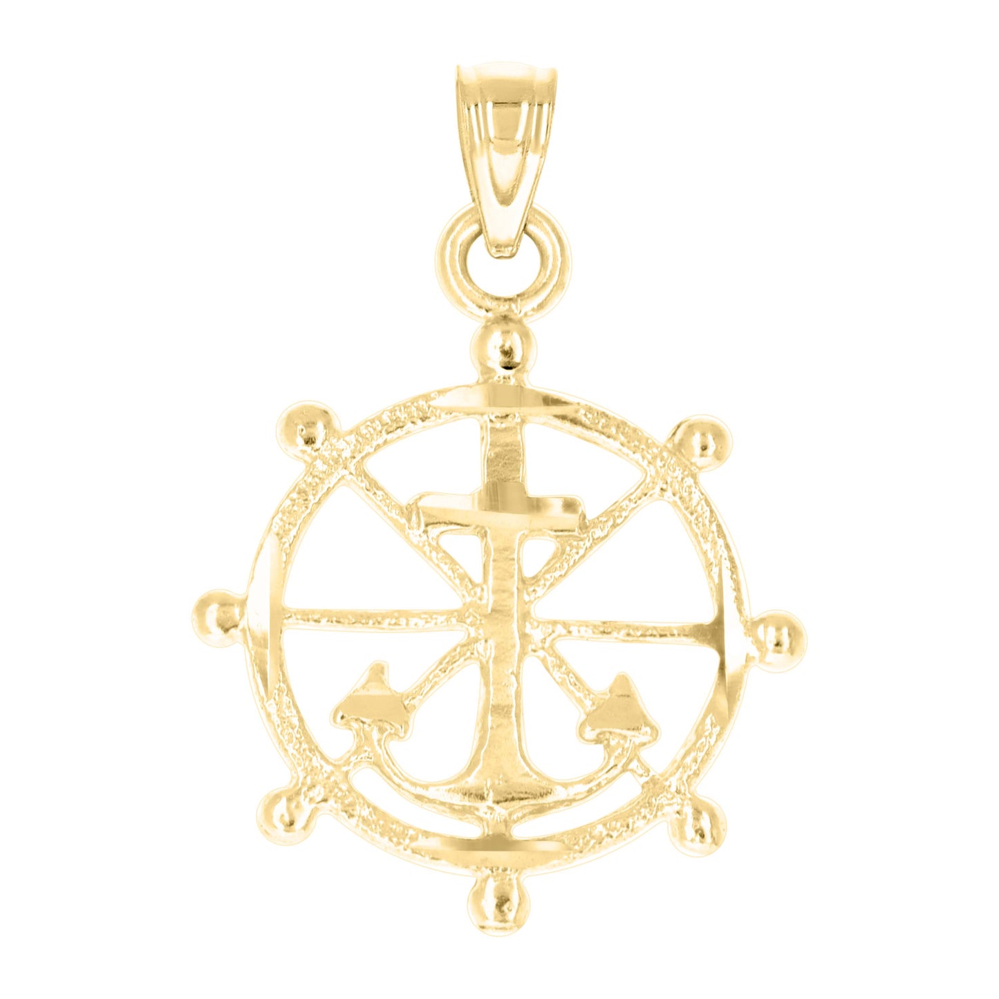 10k Yellow Gold Unisex Anchor Wheel Religious Charm Pendant